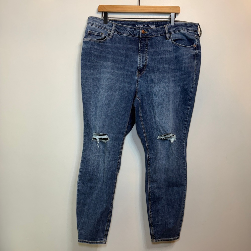Old Navy Rockstar Super Skinny High Rise Distressed Jeans Medium Wash Size 22
